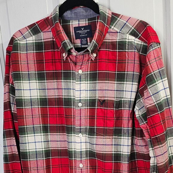 American Eagle Mens Button Shirt Red Green Plaid  XL - Picture 1 of 3